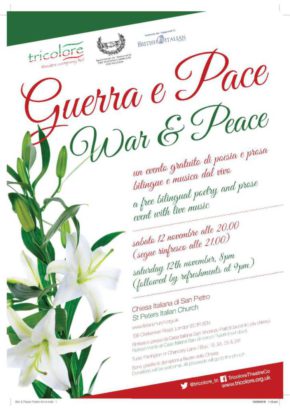 Guerra e Pace (War and Peace) A free bilingual poetry and prose event with live music - Romano Viazzani on accordion