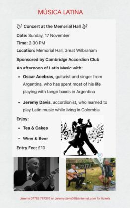 Accordionist Jeremy Davis and Guitarist/Singer Oscar Acebras Concert - Great Wilbraham - 17/11/24 at 14.30