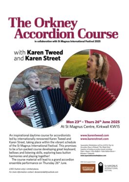 Karen Street and Karen Tweed Orkney Accordion Course -Mon 23rd – Thurs 26th June 2025