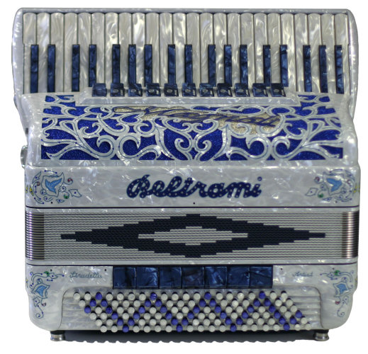 A professional full-sized model with 3 sets of hand made treble reeds two sets which are in cassotto and 5 bass sets of hand-made reeds Available in a full range of colours. This model is also available in a "compact version" with 19mm key-width rather than the standard 20mm. The version shown in white with blue keys is the compact version of the P/21 which has 4 sets of treble reeds and more registers.