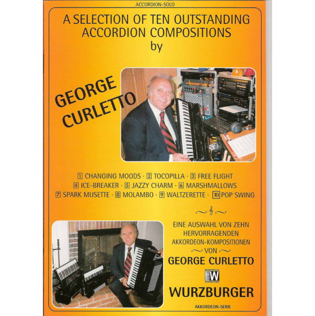An album of 10 pieces from Jazz and Musette to Latin American and Swing by George Curletto in a 38 + page book.. Changing Moods Tocopilla Free Flight Ice-breaker Jazzy Charm Marshmallows Spark Musette Molambo Walzerette Pop Swing
